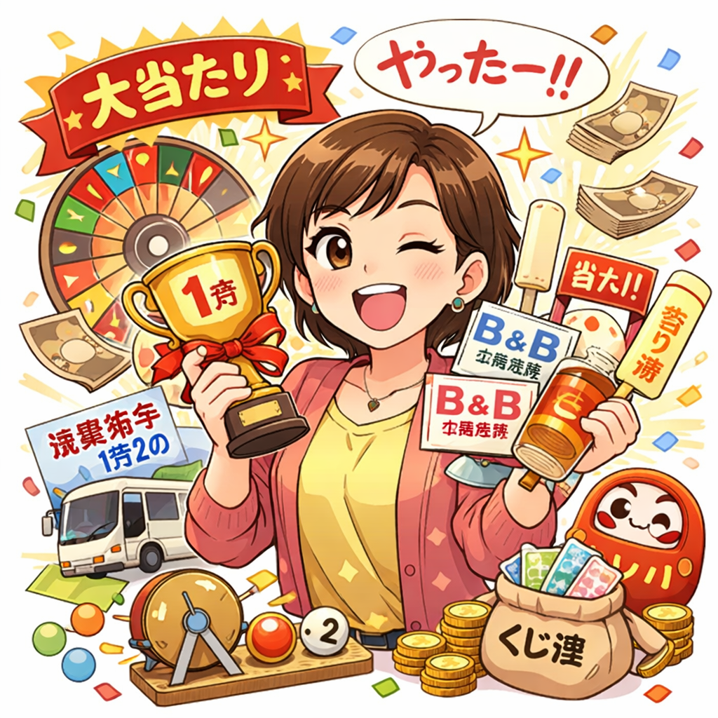 当たりくじに喜ぶ女性