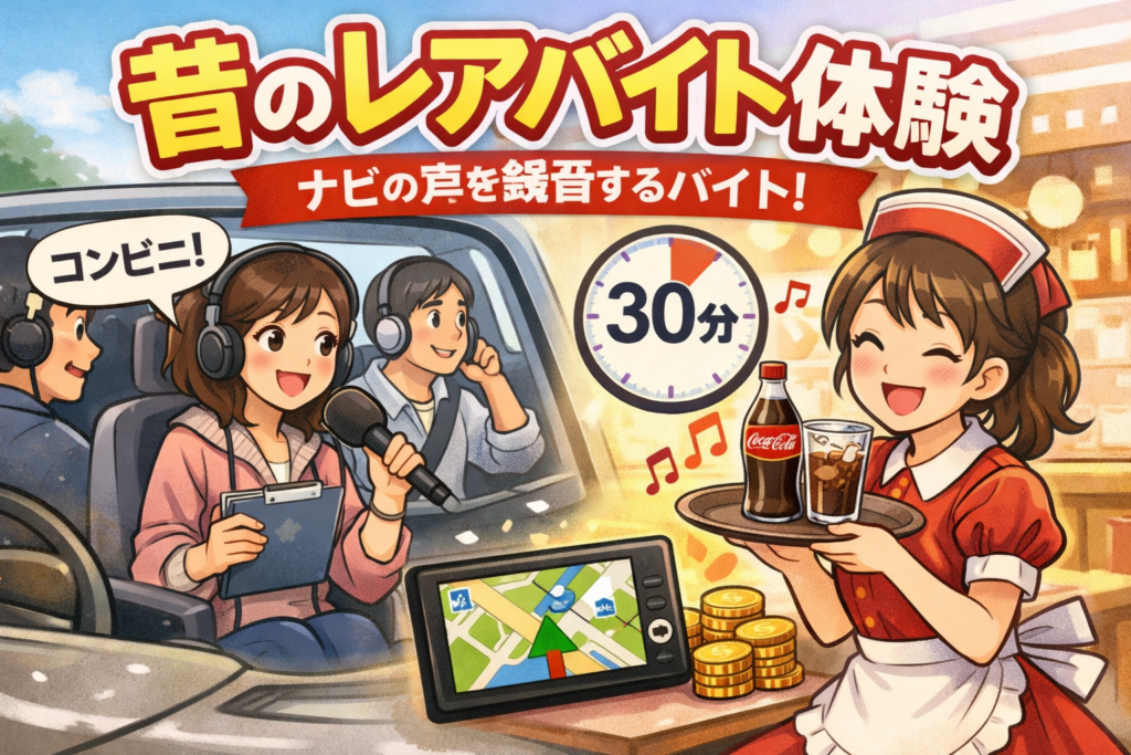 ナビ用の声を録音するバイトとコカ・コーラのイラスト
